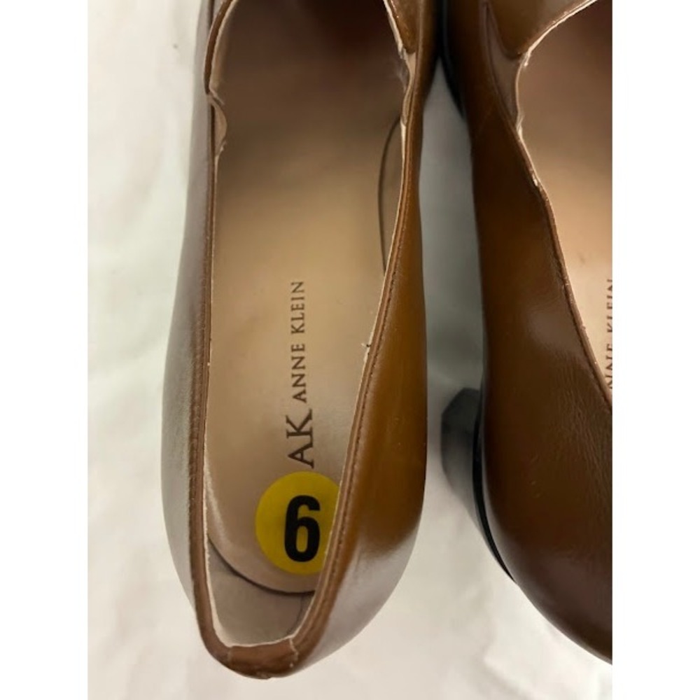 Anne Klein AK Womens Brown Leather Square Toe Block Heel Loafer Pumps Size 9 - Picture 4 of 7